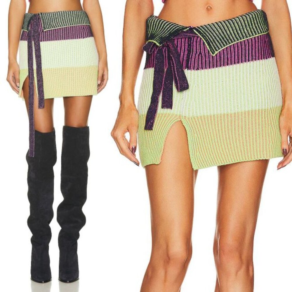 Jonathan Simkhai Ivana Ribbed Knit Wrap Mini Skirt Sz M Cotton Cashmere NEW $325